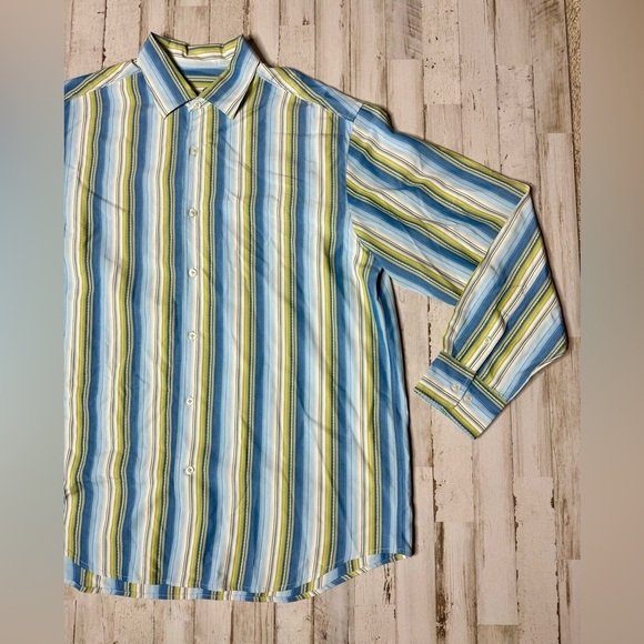 Tommy Bahama Shirt Men's Large Blue/green Button Up 100% Silk Long Sleeve L - Picture 2 of 13
